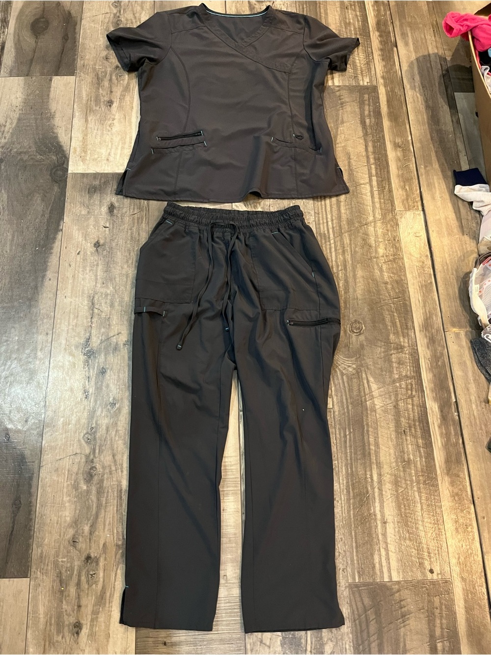 Scrubstar Women’s Scrub Set XL Top Large Pants Dark Grey Teal Medical Nursing